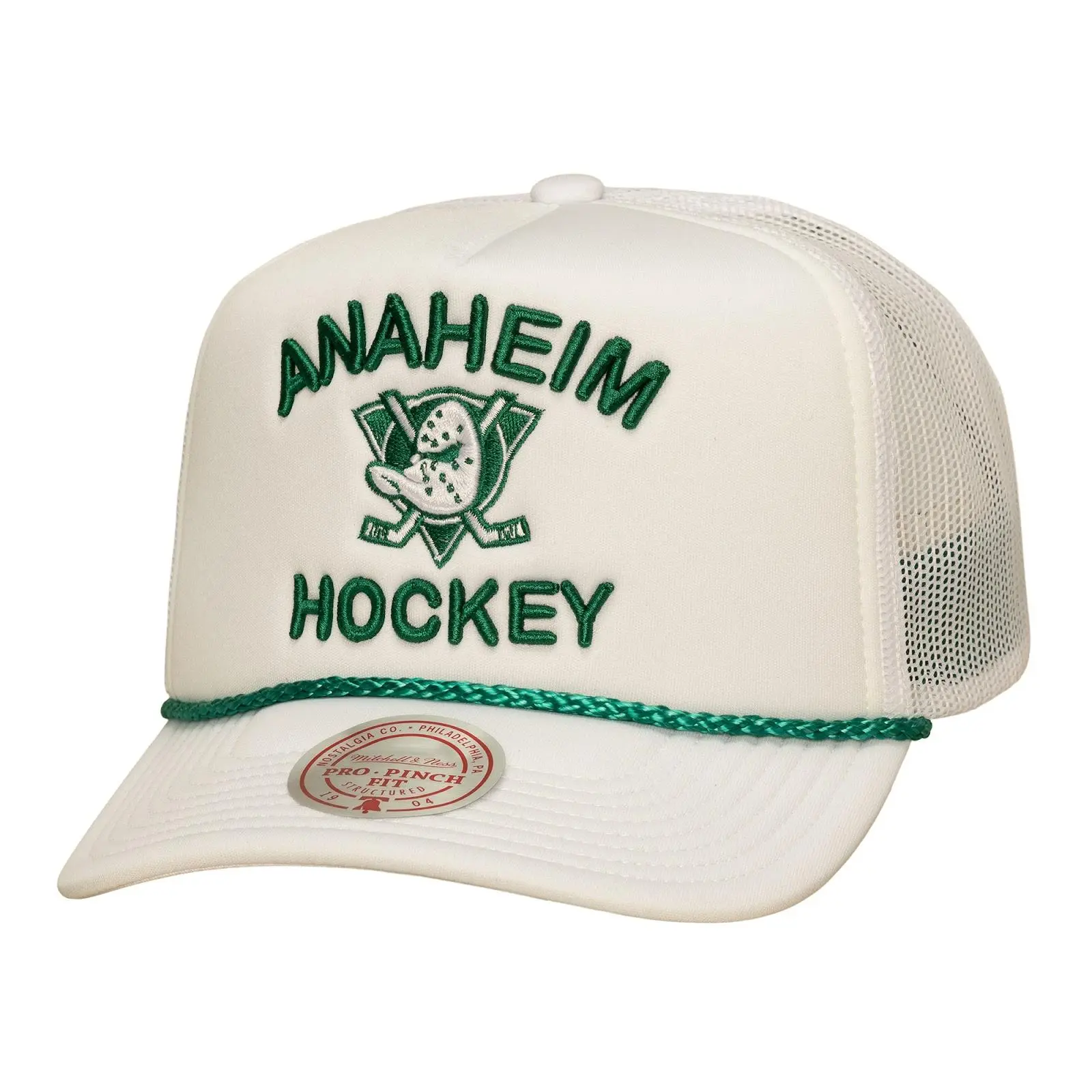 Anaheim Ducks Fresh White Pro Pinch Trucker Snapback NHL Throwback Cap Adjustable Fan Gear Mitchell & Ness