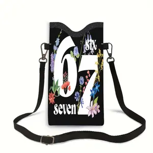 67 Number Theme Printed PU Leather Protective Handy Phone Case with Adjustable Strap, Portable Phone Protection Cover, Crossbody Neck Strap Included