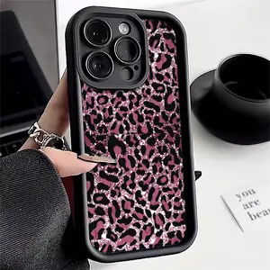 Black high bamboo 1pc trendy personality flash pink pink leopard print pattern frosted fully wrapped to prevent him from pulling the phone case, suitable for iPhone 16, 15, 14 "Eleven King Pro Max Plus, soft TPU protective case, suitable for iPhone 111213