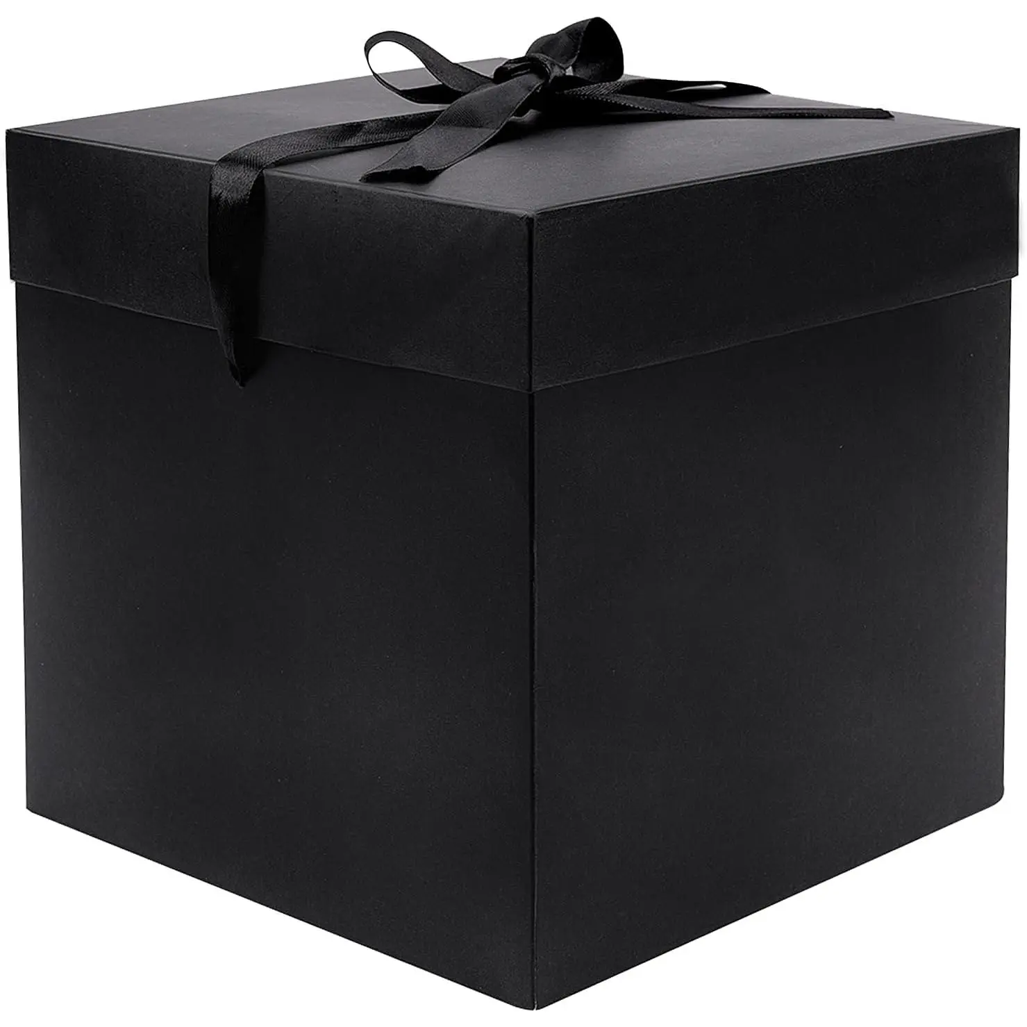 Medium  Box with , Ribbon and Paper Filler, for Men Women Birthdays, Father's Day, Bridal Showers, Weddings,  Showers - Collapsible, 8.7", 1 Pack, Black