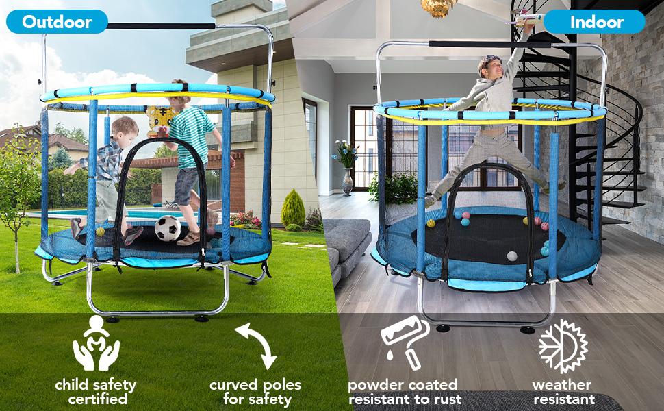 Trampoline for Kids with Safety Enclosure Net, No-Gap Safe Design, Easy to Assemble 4.6 Ft Outdoor Indoor Trampoline，Gifts for Boys & Girls，Christmas gifts