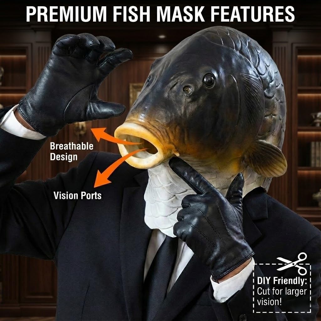 Funny Fish Head Mask Funny Latex Animal Costume Prop for Halloween Cosplay Party Masquerade Carnival Easter Prank Gift for Adult whimsical design Funny Fish Head Mask Funny Latex Animal Costume Prop for Halloween Cosplay Party Masquerade Carnival Easter Prank Gift for Adult whimsical design