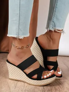 Women’s Wedge Platform Sandals Cross Strap Slip On Comfort Casual Stylish Sandals for Summer Daily Wear Travel