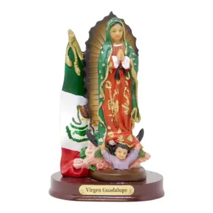 Virgen De Guadalupe Con Bandera 5" inches Tall Classic Estatua Our Lady Guadalupe with Mexico Flag Brand New Religious Decor Ornaments