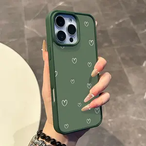 Magnetic Protective Case for iPhone 17 16 E Pro Max 15 Plus 14 13 12 11 XS XR, Y2K Sage Green Hearts Pattern | Lightweight, Shockproof, Silicone, Protective, and Trendy