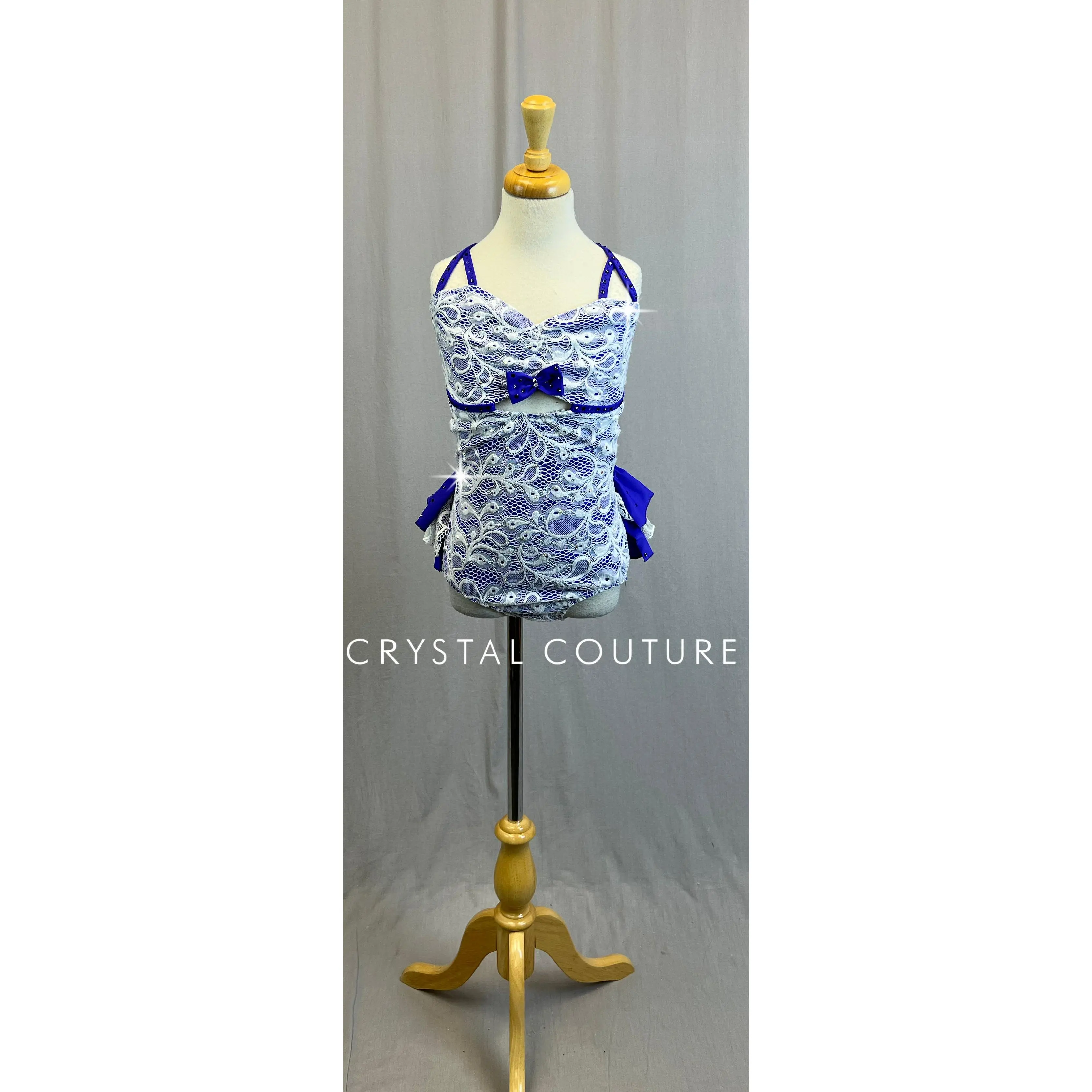 *Custom* Purple and White Lace and Lycra Leotard - Rhinestones