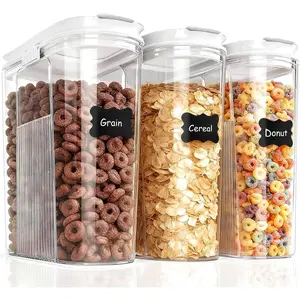 Cereal Containers Storage 3 PCS PET Airtight Food Storage Containers With Lids (4L/135.2oz) For Kitchen Pantry Cabinet Organization Plastic Clear BPA-Free Canister Set For Dry Food Flour Sugar Rice