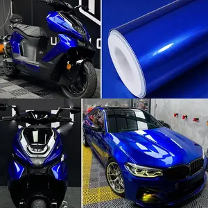 Ultra Glossy Blue Metallic Car Vinyl Wrap Film With Air Release Self Adhesive Car Motorcycle Wrapping DIY Sticker Decal