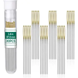 30PCS Cross Stitch Needles Size 24 Stainless Steel Embroidery Needles Large Eye Hand Sewing Needles Blunt Golden Color with Box for Hand Sewing Cross Stitching