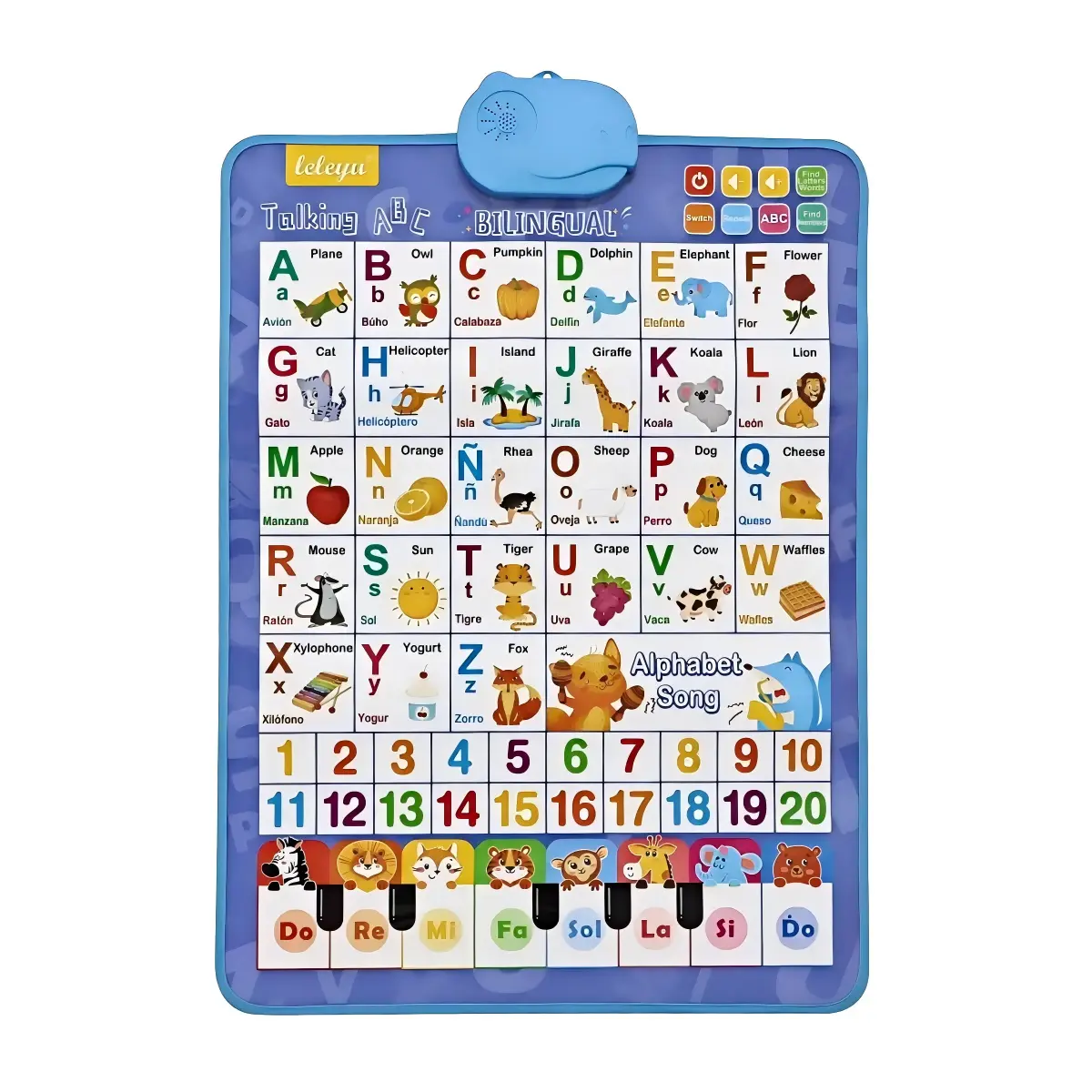 English-Spanish Bilingual Interactive PVC Wall Stickers for 1-6-Year-Olds - 5 Theme Learning (Alphabet & Number, Animal Words, Piano, Songs) with Fun Cartoons, Battery-Operated Decorative Preschool Language Edu Toys for Home & Classroom, Classroom Or Home