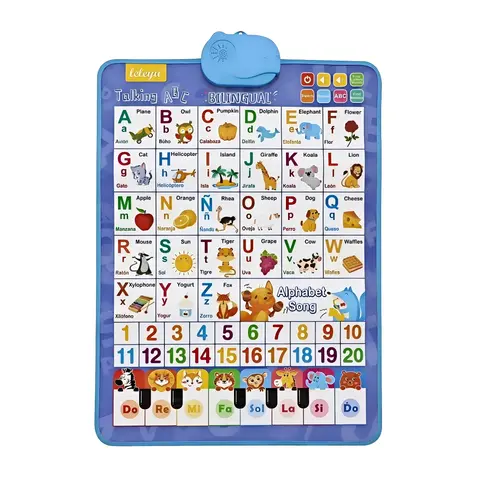 Unisex Bilingual English-Spanish Interactive PVC Wall Stickers for Ages 1 to 6, 5-Theme No-Screen Edu Toys - Alphabet, Numbers, Animals, Piano, Songs, Fun Cartoons, Battery-Operated Decor to Boost Vocabulary & Enhance Early Literacy Skills