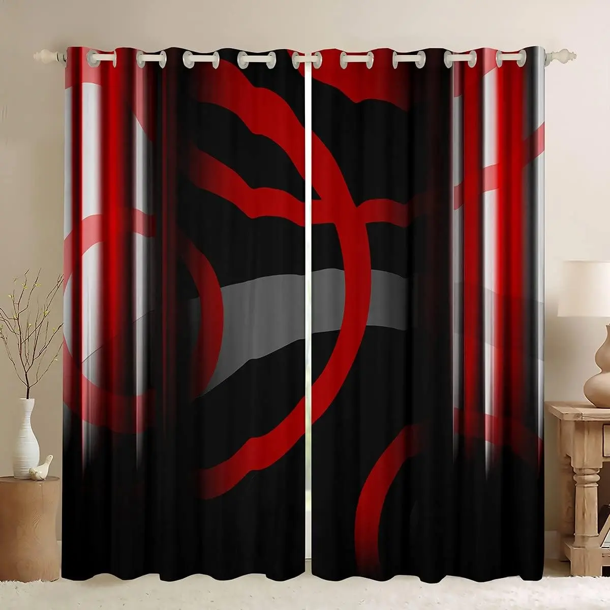 2-Panel Velvet Geometric Stripe Privacy Grommet Curtains (42x63 in) - Partial Blackout Colorful Blocking Bright Color Bold Pattern Beautiful Patterns Home Textile Window Treatments, Colorful Curtains, Blocking Curtains