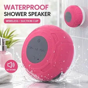 Pink Portable Waterproof Bluetooth Shower Speaker, Compact Wireless Speaker with Strong Suction Cup Mount and Built-in Mic, Hands-Free Calling Audio Player for Bathroom, Kitchen, Shower, Travel, Daily Music and Practical Gifts for Kids and Adults