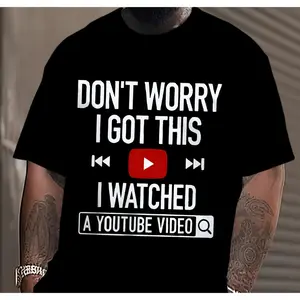 Men'S 3D Funny T-shirt-"Don't Worry, I Will" YouTube Video Humor, Black Cotton, Casual/Sports Style, Machine Washable, Ideal Gift for Dad, Large Size