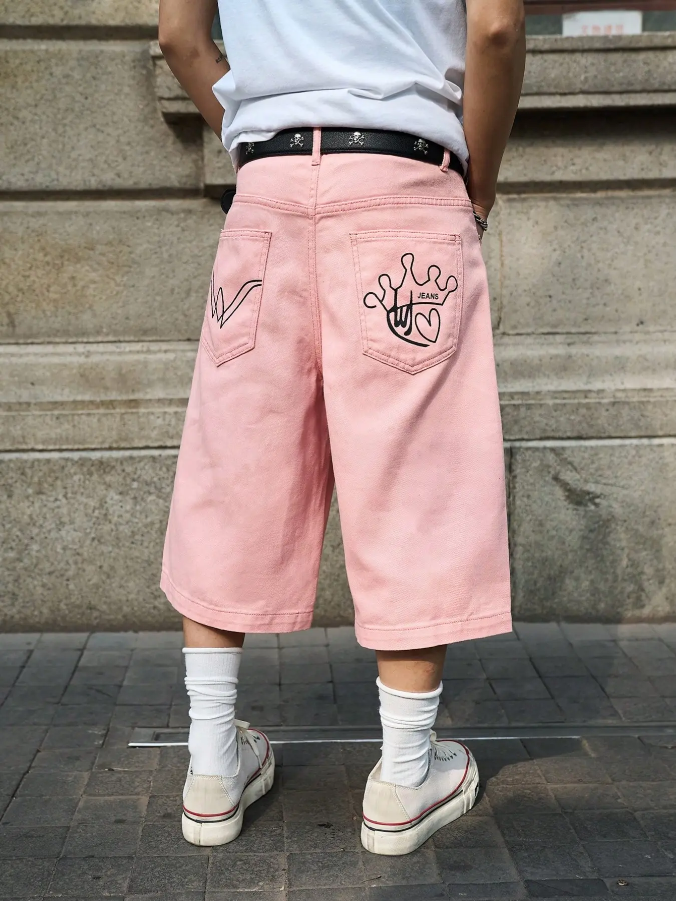 Summer Men's Casual Street Style Fashion Denim Jean Shorts with Pocket, Loose Fit Breathable Wide Leg Knee-Length, Ideal for Daily Wear, Street Clothes