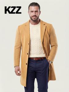 KZZ Men's Classic Plain Long-Sleeve Button-Front Lapel Neck Midi Coat - Regular Fit Jackets, Fall & Winter Menswear Outerwear, Beige Khaki Daily Wear Christmas Gifts for Him