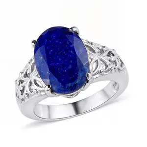 Blue Lapis Lazuli Rings - Birthstone Rings for Women in Stainless Steel Jewelry - Statement Promise Cute Wedding Gemstone Jewelry Her- Birthday Anniversary Engagement - Christmas Gifts for Womens