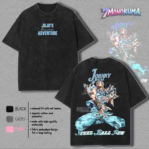 Johnny Joestar: 'The Steel Ball Run' Unisex Anime Manga Acid Washed Heavyweight Cotton T-shirt, graphic tee,anime lover , outfits men men gifts graphic tees graphic tee shirts men Fabric Menswear