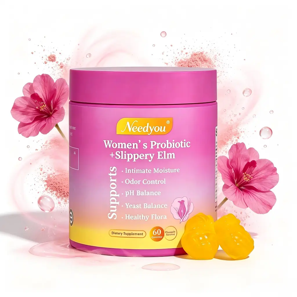 Women's Natural Probiotic Gummies - 60-Count Hawaiian Pineapple Flavor with Slippery Elm, Prebiotics, Lactobacillus Blend for pH Balance, Dryness - Health & Wellness Supplement
