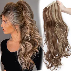 24inch Wavy Thick Claw Clip In Ponytail As Human Hair Pony Tail Hair Extensions Wavy Curly Synthetic Hairpiece for Women
