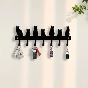 1pc Cat-Designed Key Hook, Wall-Mounted Black Metal Wall Hook, Multifunctional Home Key Holder with Wall Art Decoration, Suitable for Indoor Scenes & Perfect as a Christmas Gift