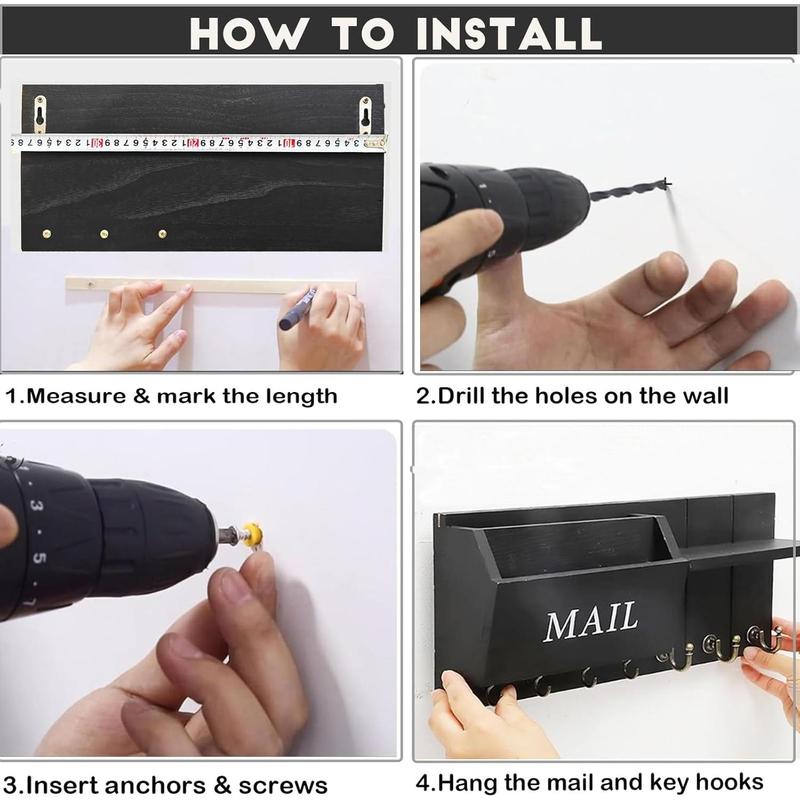 Key and Mail Holder for Wall, Rustic Wooden Mail Organizer with Shelf and 7 Hooks, Space Saving Farmhouse Entry Way Key Rack for Coat,  Leash, Home Accessories (Brown)