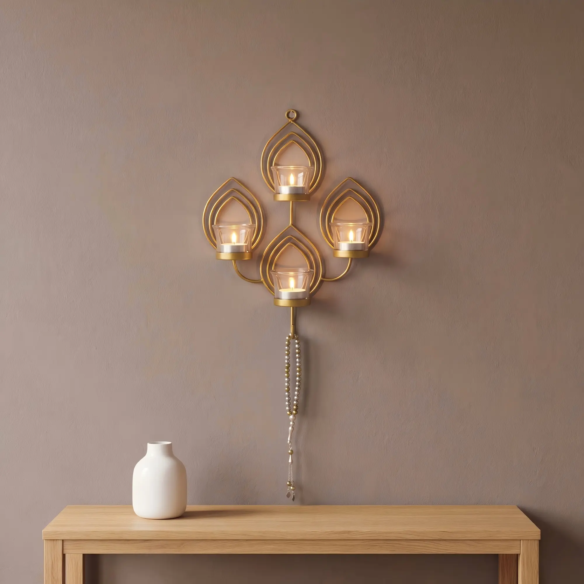 1pc Golden And Black Iron Wall Hanging Candlestick Golden Lotus Shape Wall Decoration Ornaments Wall Candlestick Pendant Multi-Candlestick Home Living Room Bedroom Atmosphere Layout Ornaments (Delivery Without Candles)