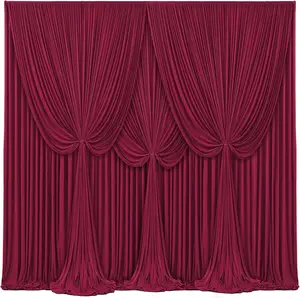 50ft x 10ft Burgundy Backdrop Curtain for Parties 10 Panels Polyester Fabric Easy Hanging Wedding Photo Shoot Decorations Decorative Banner Cloth