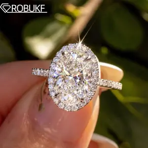 1/2/3/5CT Oval Halo Moissanite Engagement Ring For Women Certified Sparkling D Color Diamond 925 Sterling Silver Wedding Band