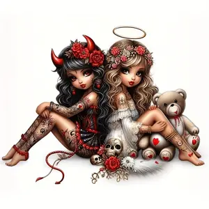7-Inch Demon & Angel Vinyl Sticker, Gothic Fantasy Decal with Rose and Horns, Self-Adhesive Car Vehicle Decoration for Cars, Laptops, Phones, Windows, Walls