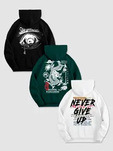 Men's Eye & Letter & Figure Print Drop Shoulder Graphic Hoodie, Casual Regular Fit Drawstring Pocket Hooded Sweatshirt for Daily Holiday Outdoor Wear, Graphic Hoodies, Graphic Sweatshirts, Men Clothes for Fall & Winter, Streetwear, Gifts for Him
