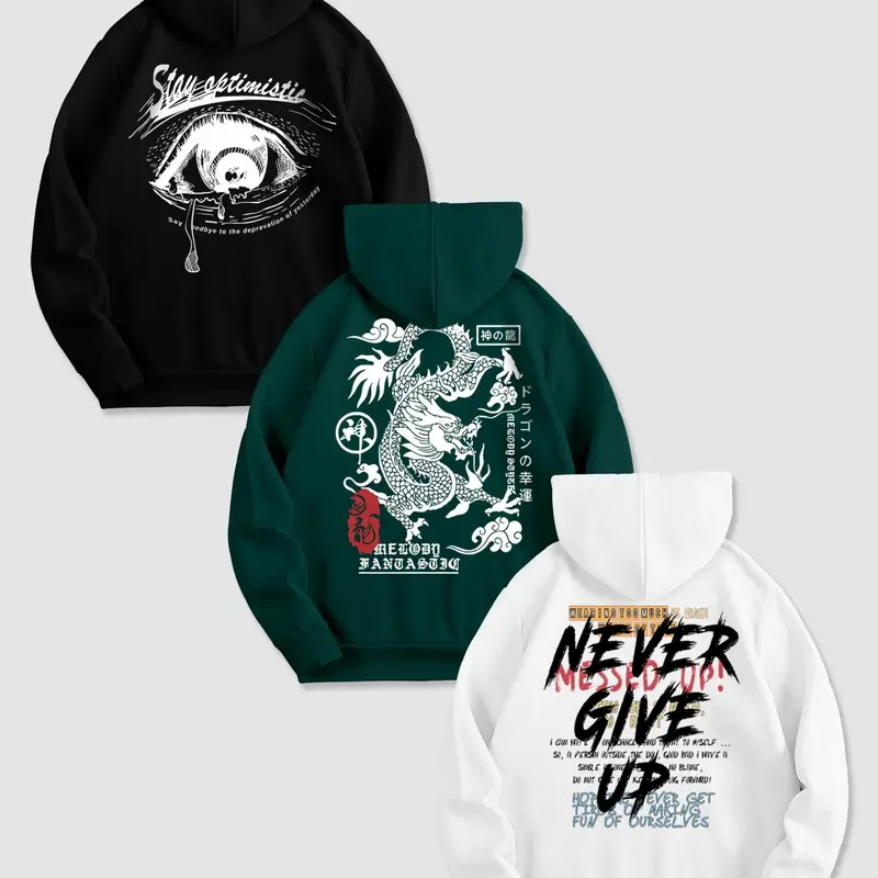 Men's Eye & Letter & Figure Print Drop Shoulder Graphic Hoodie, Printed Hoodie, Casual Regular Fit Drawstring Pocket Hooded Sweatshirt for Daily Holiday Outdoor Wear, Graphic Hoodies, for Fall & Winter, Streetwear, Gifts for Him