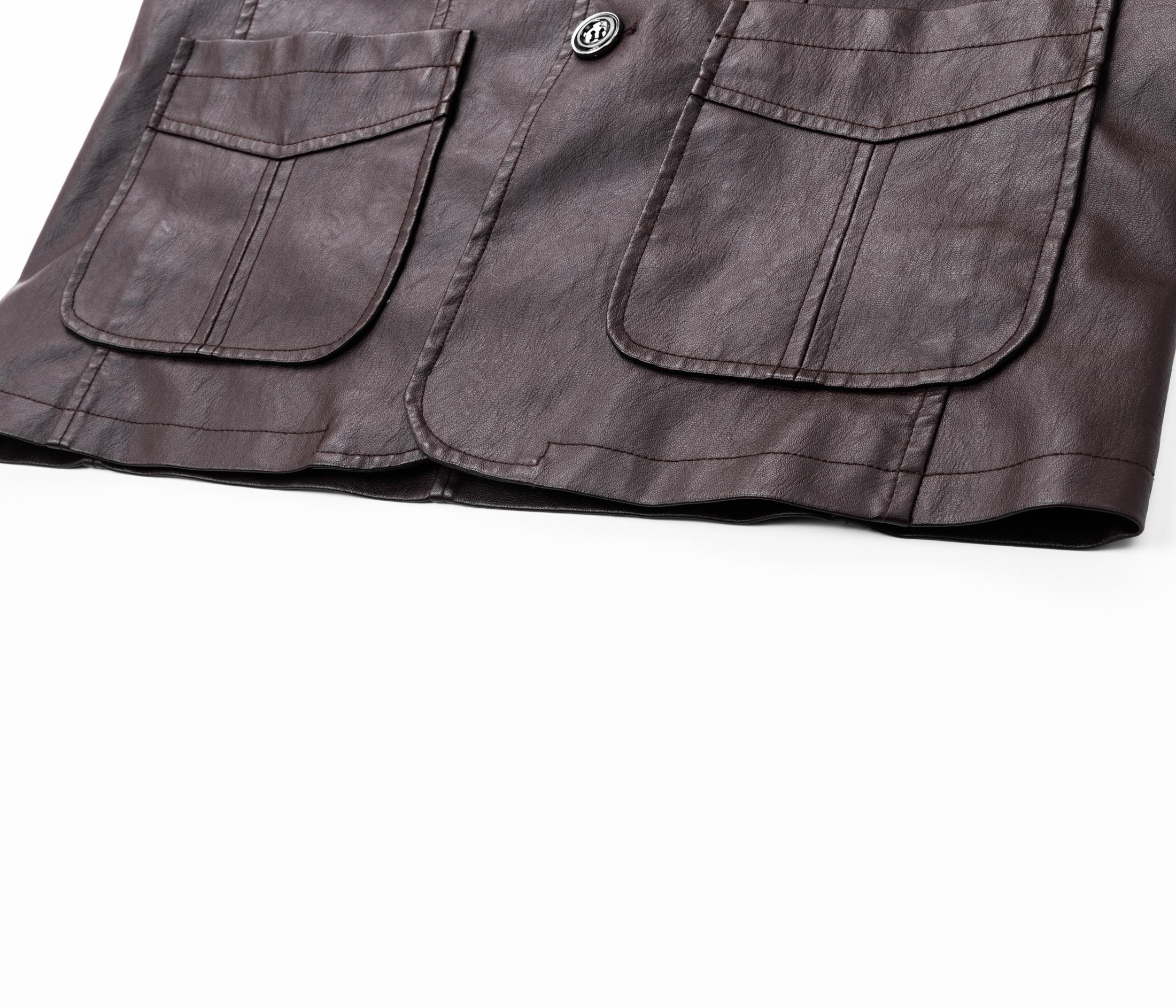 Men's Chic Faux Leather Slim-Fit Double-Button Blazer - Plain, Do Not Iron Business Casual Menswear for All-Seasons Commuting