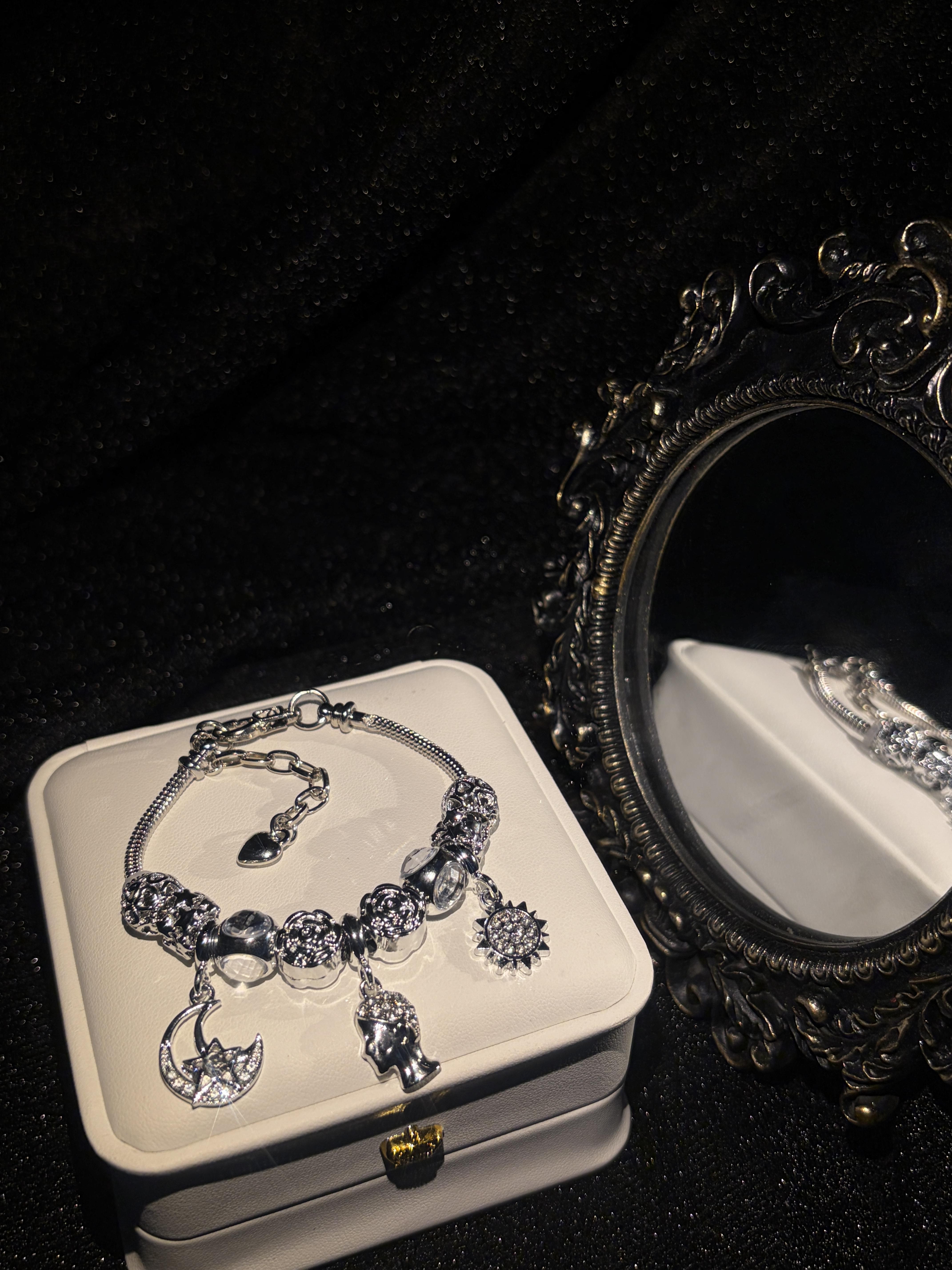Stunning Silver‑Tone Sun Moon Zodiac Charm Bracelet Crystal Inlaid Constellation Pendant Bracelet Fashion Women Jewelry Birthday Gift Stunning Silver‑Tone Sun Moon Zodiac Charm Bracelet Crystal Inlaid Constellation Pendant Bracelet Fashion Women Jewelry Birthday Gift