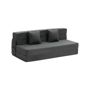 VEVOR Folding Sofa Bed, 3-in-1 Foldable Couch Bed with 2 Pillows and Washable Cover, 25D High Density Memory Foam Convertible Sleeper Chair Bed, Futon Couch for Living Room, Bedroom, Dark Grey(Queen)