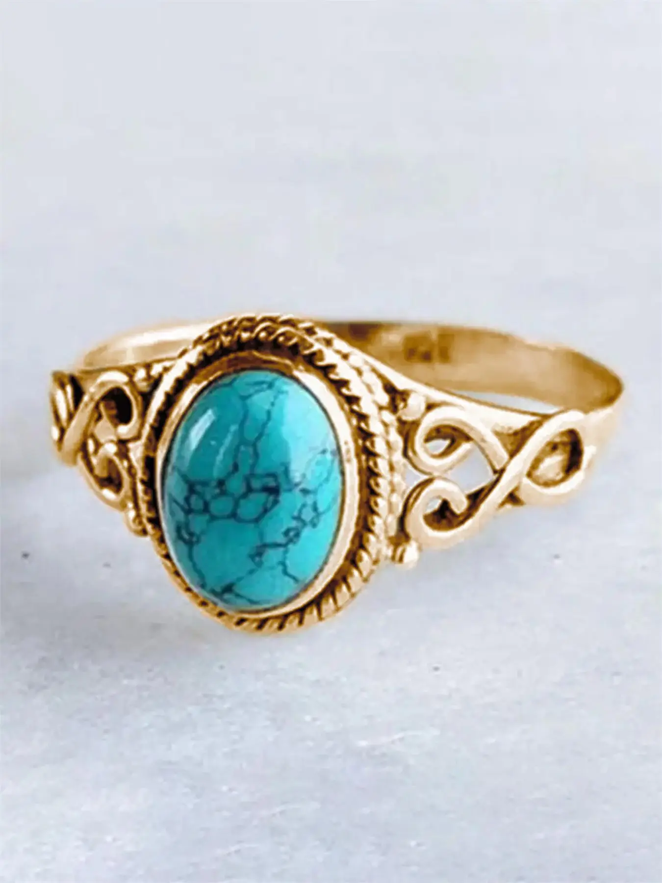Women's Boho Style Turquoise Texture Design Ring, Rings for Women, Trendy Vintage Ring, Fashionable Jewelry for Women As Gift for Daily Decoration