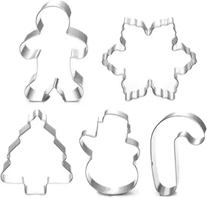 Christmas Cookie Cutter Set - 5 Piece Holiday Cookies Molds - Snowman, Christmas Tree, Gingerbread Man, Candy Cane, Snowflake