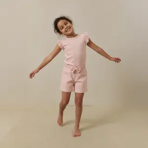 Organic Ribbed Cotton Ruffle Top & Shorts Set