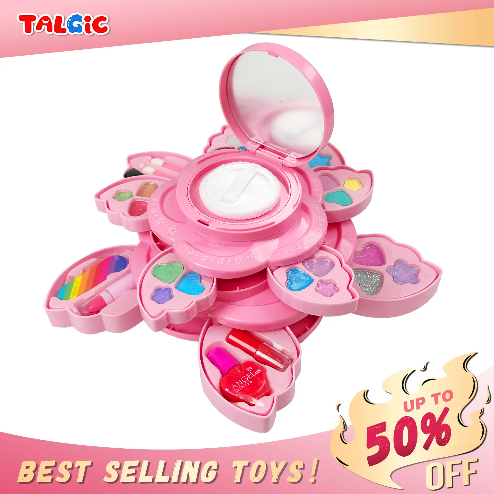 Petal-Shaped Makeup Pretend Play, Princess Cosmetics Toys with Storage Case, Children's Cognitive Toys Makeup Play Kit for Nursery, Home, Early Learni