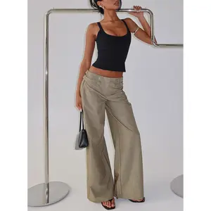 Jette Tailored Buckle Pant Taupe Pinstripe