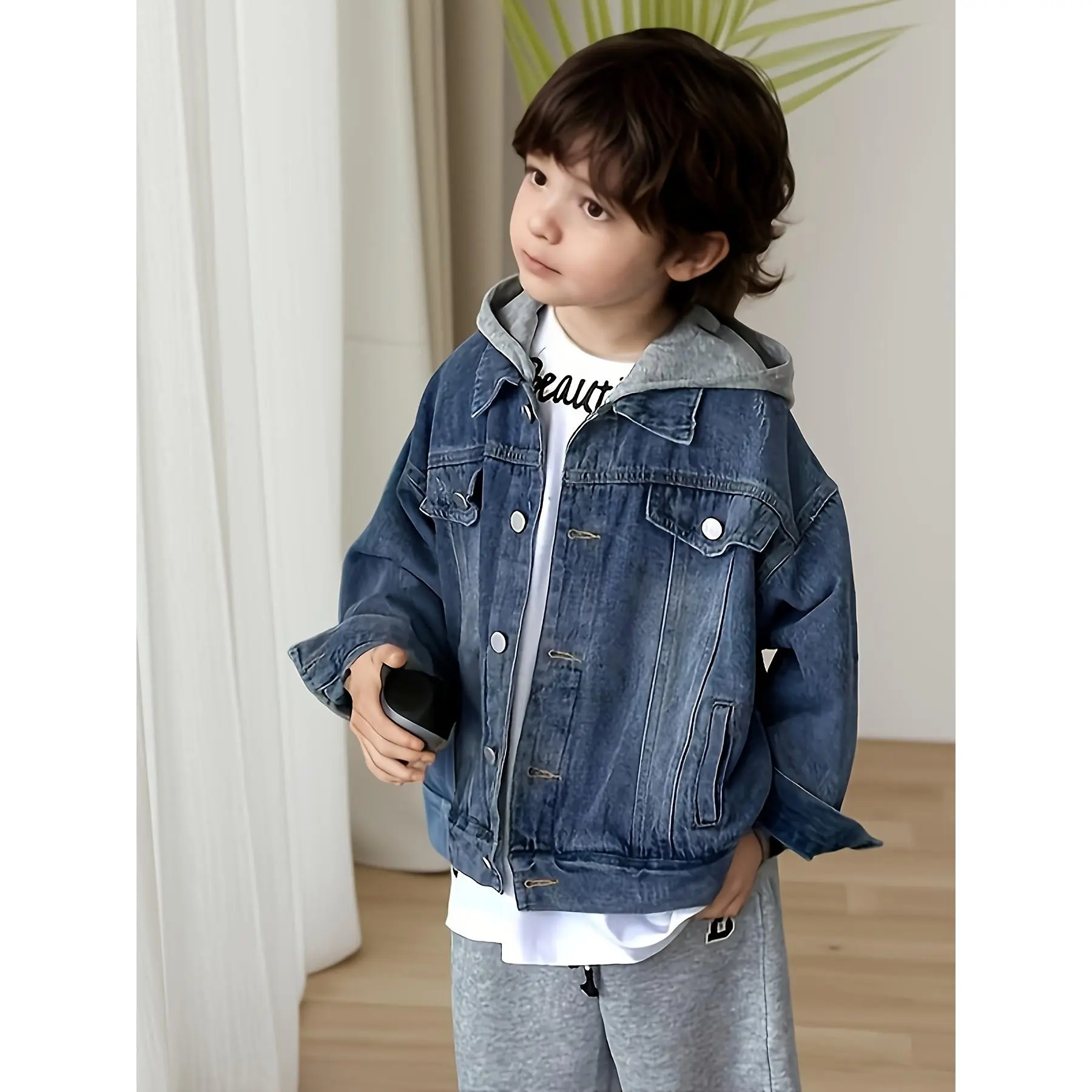 Boys' Jacket, Casual Solid Hooded Zip-Up with Long Sleeves for Autumn Outdoor Activities, Sizes 5-6Y, 7-8Y, 9-10Y, 11-12Y, 13Y, None, Casual Outfits, Zipper Front, Long Sleeve, Hooded Look