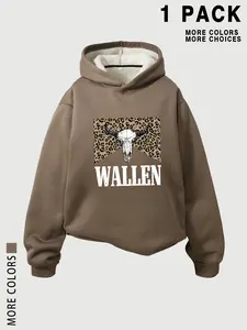 Women's Comfortable Warm Thick Hoodie with Wallen Slogan Letter Print, Casual Fleece Lined Sweatshirt for Fall & Winter