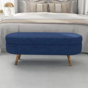 Ottoman Oval Storage Bench,Rubber Wood Legs,BLUE(43.5"x16"x16")