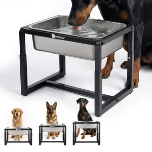 Veehoo 2.4 Gallon Elevated Dog Water Bowl, Stainless Steel Raised Dog Water Bowl Stand for Large Breeds, 3 Adjustable Heights Tall Dog Feeding Station for Relief Joint Pressure, Indoor & Outdoor