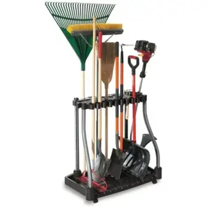 Wheeled Garage Tool Tower Rack Organizes 40 Long-Handled Tools