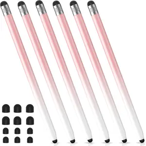 Stylus Pen for Touchscreen, 6Pcs Stylus Pen for iPad, iPad Pencil with High Precision Double Rubber Tips, Compatible with iPad/Samsung/Android and Other Capacitive Touch Screen (White Pink)