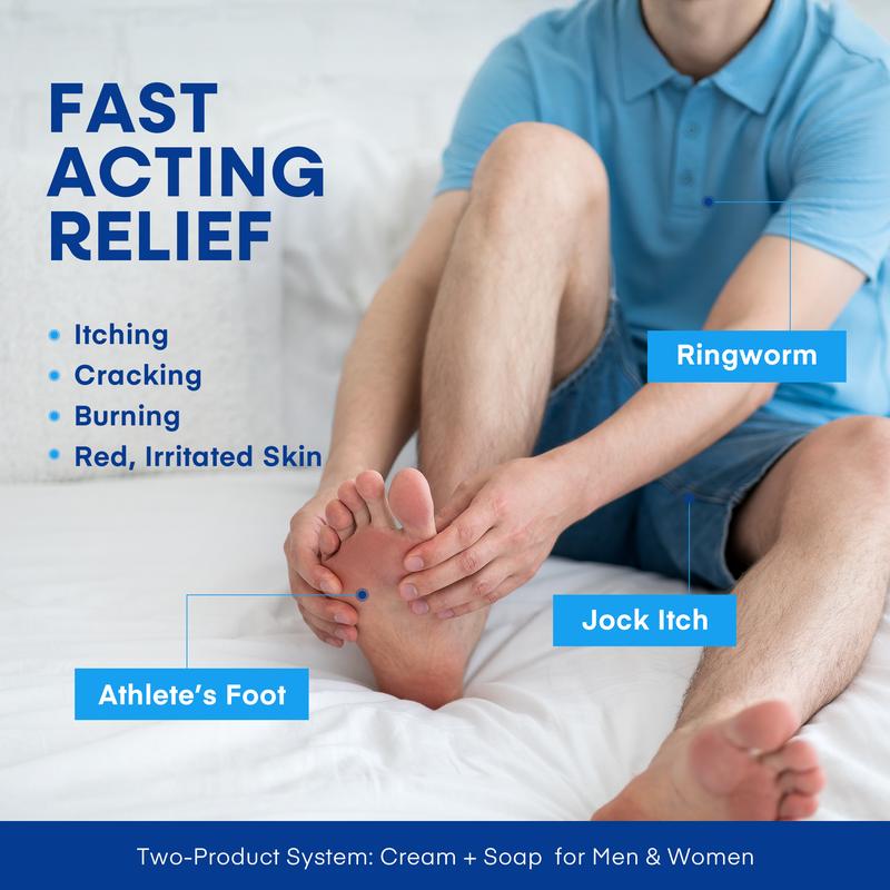 Hermon Advanced Therapy Clotrimazole Antifungal Treatment Cream & Soap Kit - 57g Tube & 113g Bar - Relieves Athletes Foot Jock Itch Ringworm - Maximum Strength