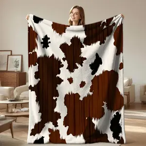 Cute Cow Pattern Blanket, Soft Flannel Plush Decorative Throw, Lightweight for Sofa Bed Travel, Modern Style Cow Theme Bedding