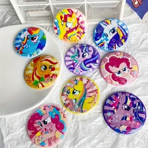 1/6pcs Badge, Biqi Yunbao Laser Rhinestone Pin, Badge for Schoolbag. The cute cartoon pony character design. Suitable for daily wear and can be used on schoolbags and school uniforms.