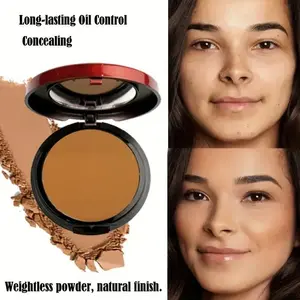 Contour and concealer setting powder compact -- Copper-toned, oil-controlling, matte finish, buildable coverage, Weightless powder, suitable for all skin tones, Brightens and contours, conceals imperfections, comes with a puff for quick touch-ups